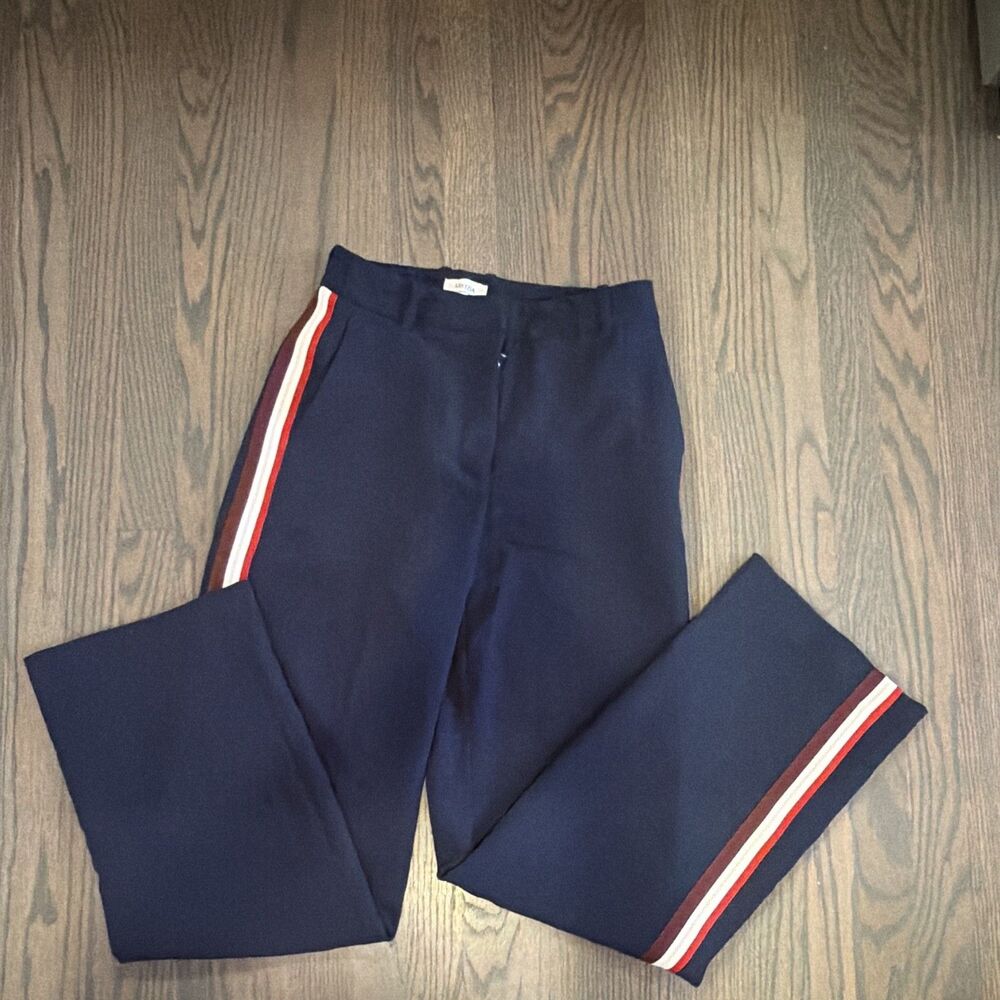 ARITZIA Crepe Wide Leg Pants Navy Red White Side Stripe Tuxedo Trousers Size 6